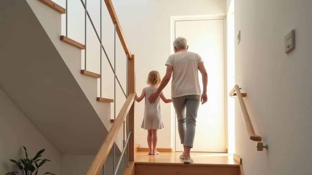 Personne âgée utilisant un monte-escalier dans une maison à Sin-le-Noble