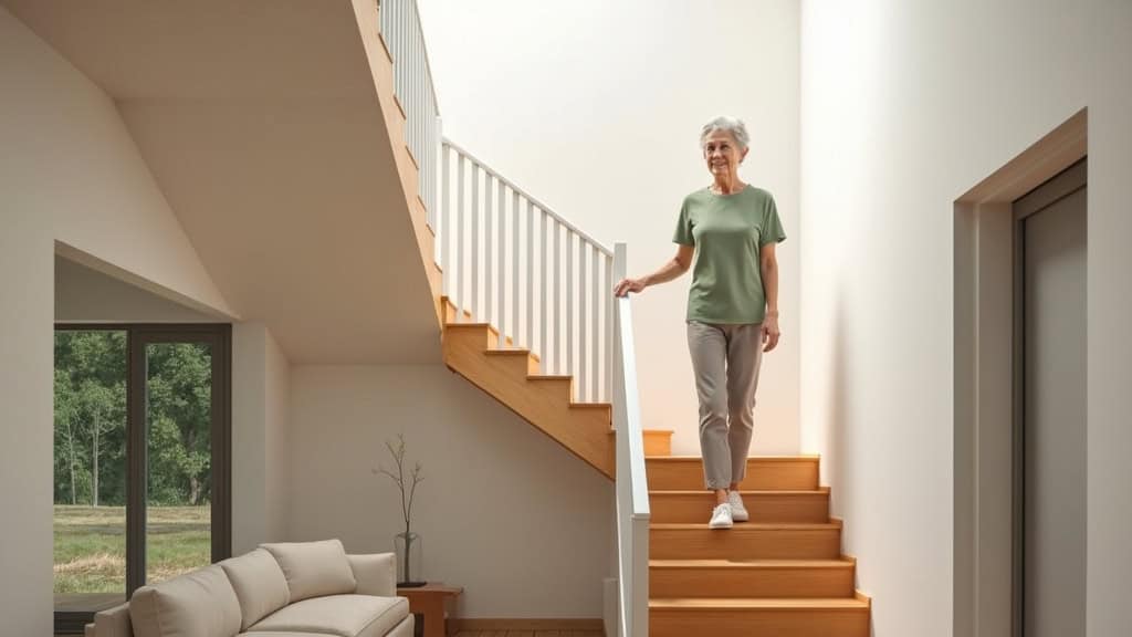 Personne âgée utilisant un monte-escalier dans une maison d