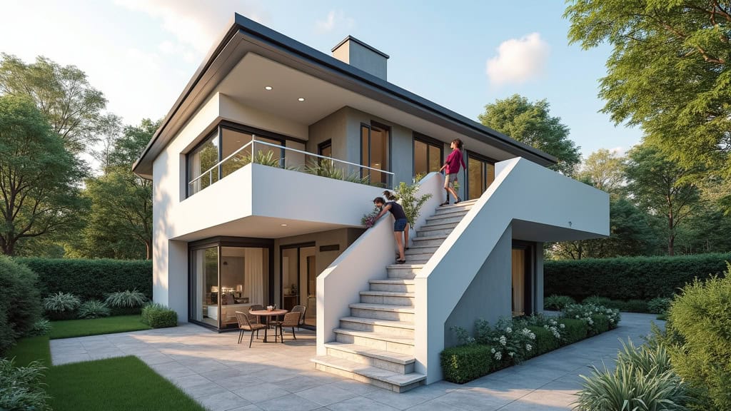 Personne utilisant un monte escalier extérieur dans une propriété à Ernée