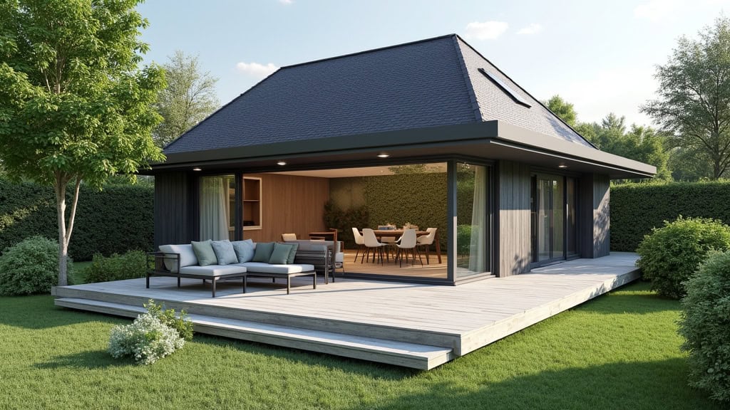 Plateforme élévatrice extérieure installée dans un jardin à Magné