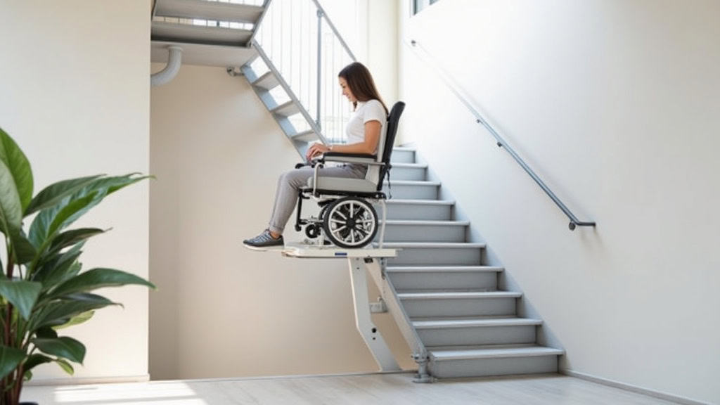 Plateforme élévatrice pour fauteuil roulant installée sur un escalier droit à Adissan