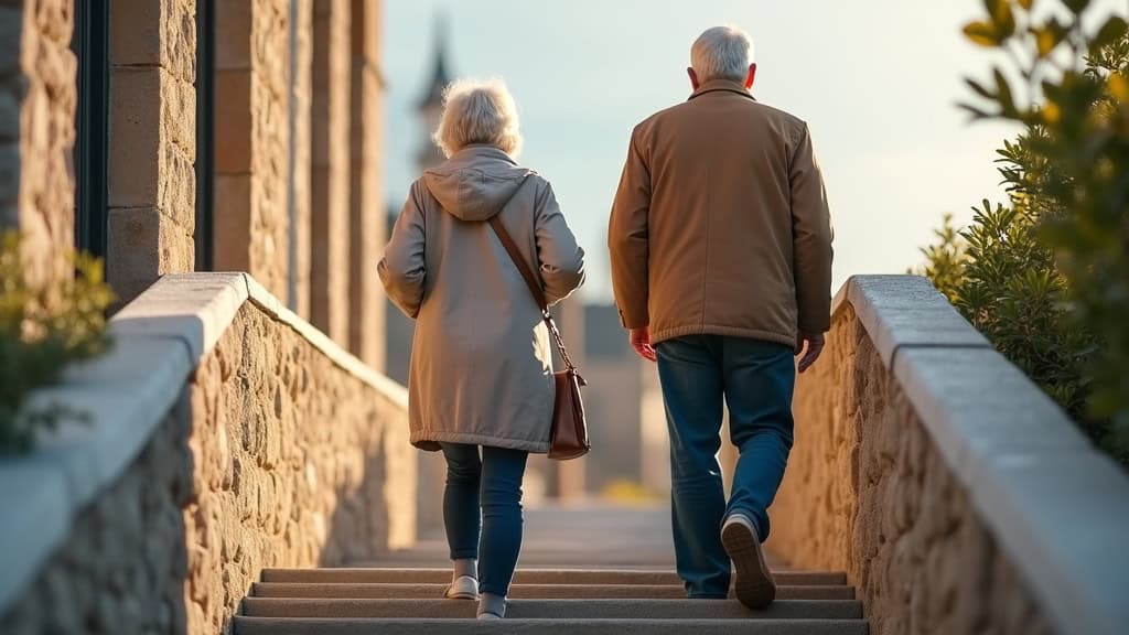 Portrait d’un couple âgé de Peymeinade utilisant leur monte-escalier au quotidien