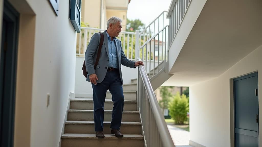 Portrait d’un senior utilisant son monte-escalier à Fournès