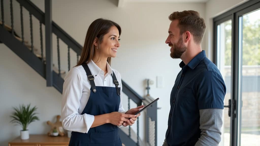 Rencontre entre un client et un installateur de monte-escalier à Avord