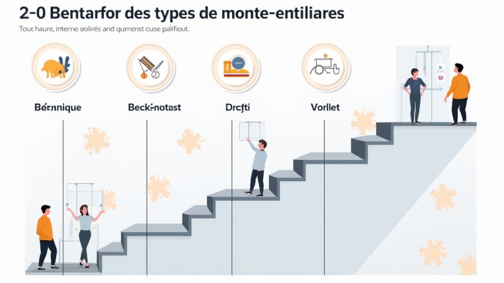 Tableau comparatif des types de monte-escaliers : droit, courbe et à plateforme, avec leurs avantages, inconvénients et prix estimés pour Chanu en 2025