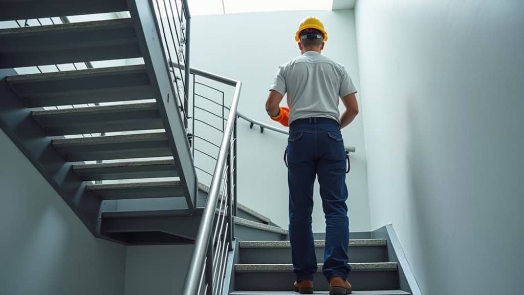 Technicien effectuant la maintenance d’un monte-escalier à Bourseul