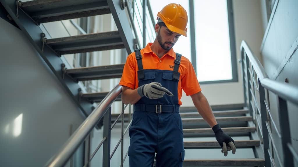 Technicien effectuant la maintenance d’un monte-escalier à Faumont