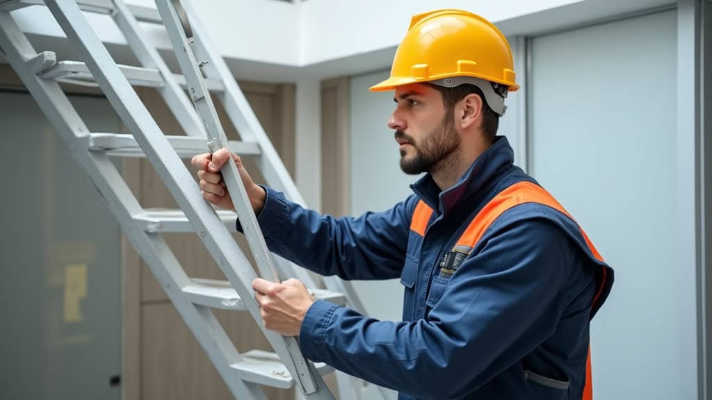 Technicien effectuant l’entretien d’un monte-escalier à Bannalec