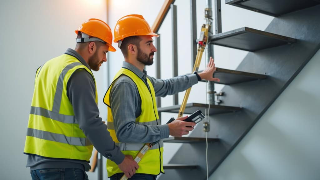 Technicien effectuant un audit de mesures pour un monte-escalier à Morienval
