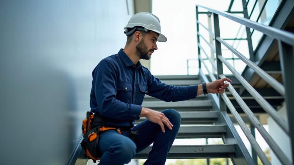 Technicien effectuant une maintenance préventive sur un monte-escalier à Morienval