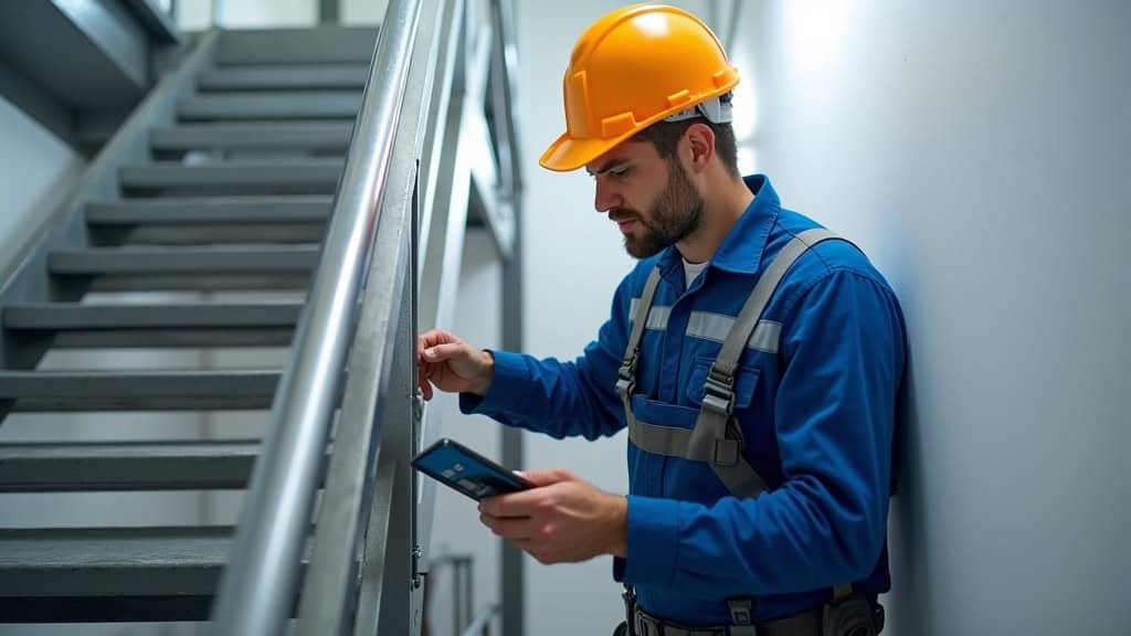Technicien effectuant une maintenance sur un monte-escalier à Oissery
