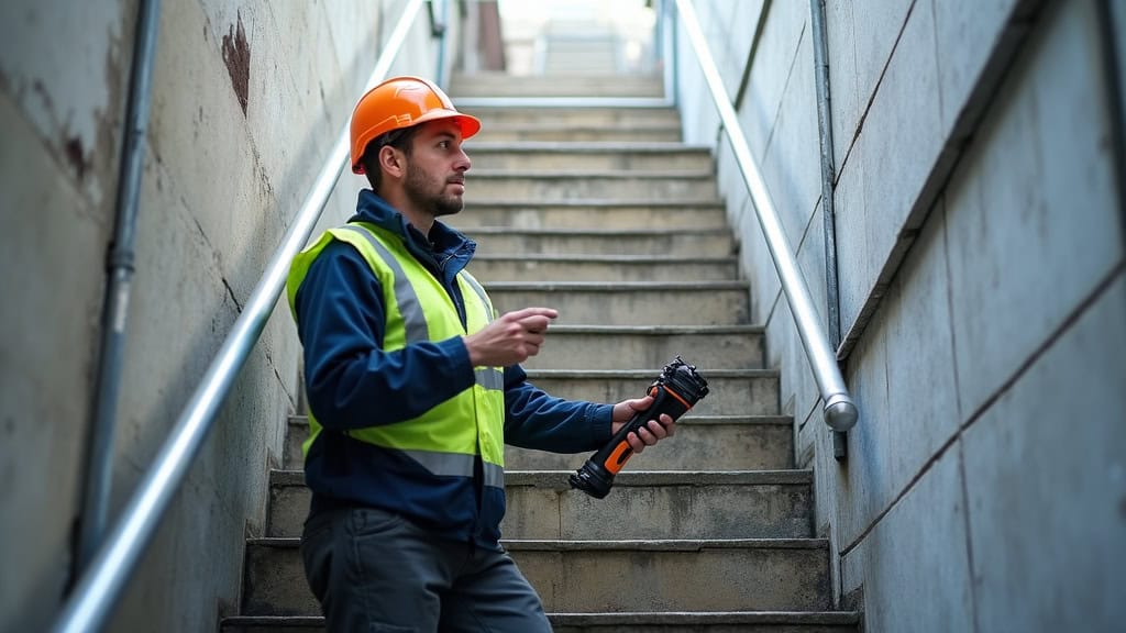 Technicien en train de faire la maintenance d’un monte-escalier à Saint-Genis-les-Ollières