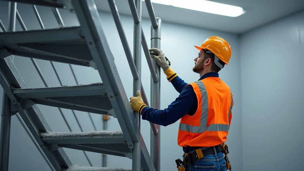 Technicien en train de faire l’entretien d’un monte escalier à Sacy-le-Grand