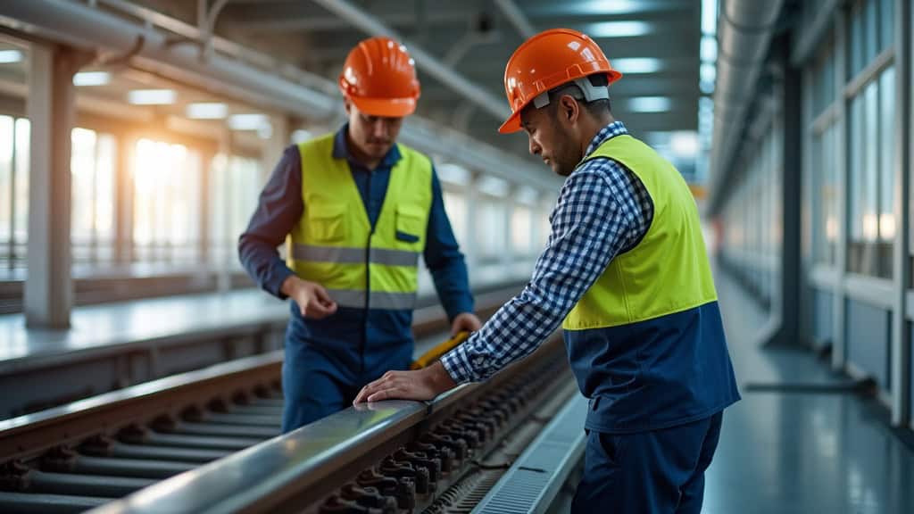 Technicien en train de fixer le rail d