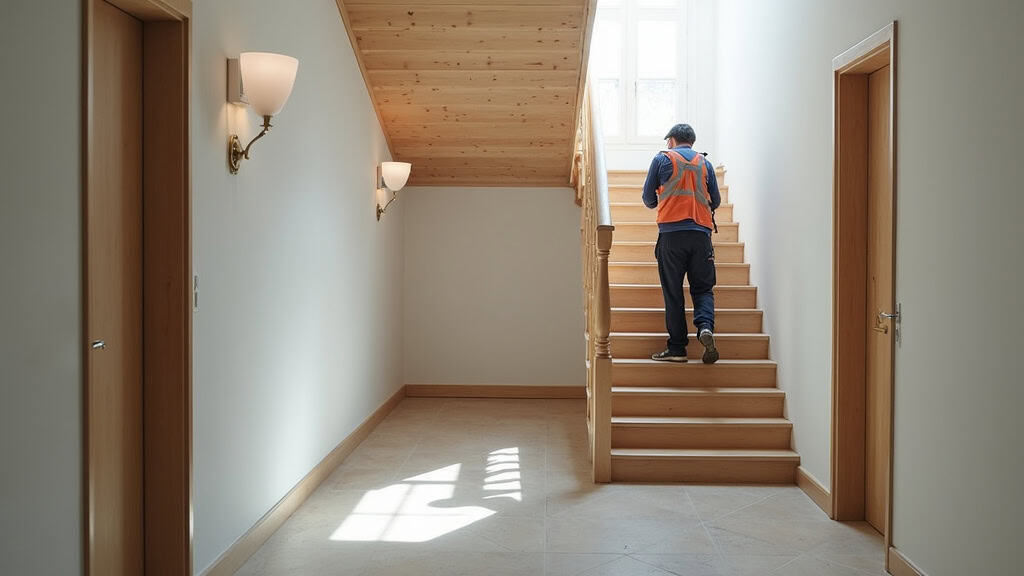 Technicien en train de mesurer un escalier à Le Palais-sur-Vienne pour l