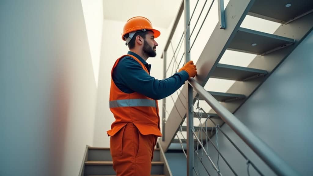Technicien en train de mesurer un escalier pour l