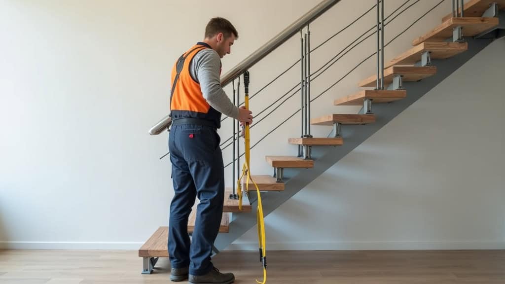 Technicien en train de mesurer un escalier pour une installation à Dourges
