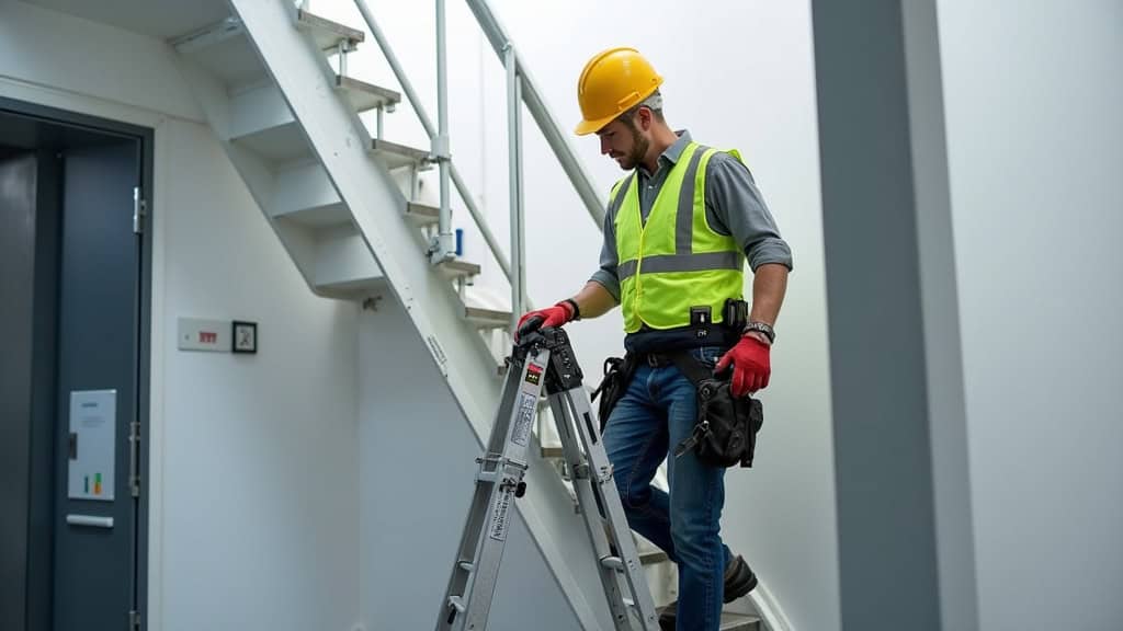 Technicien en train de poser un monte-escalier à Oissery