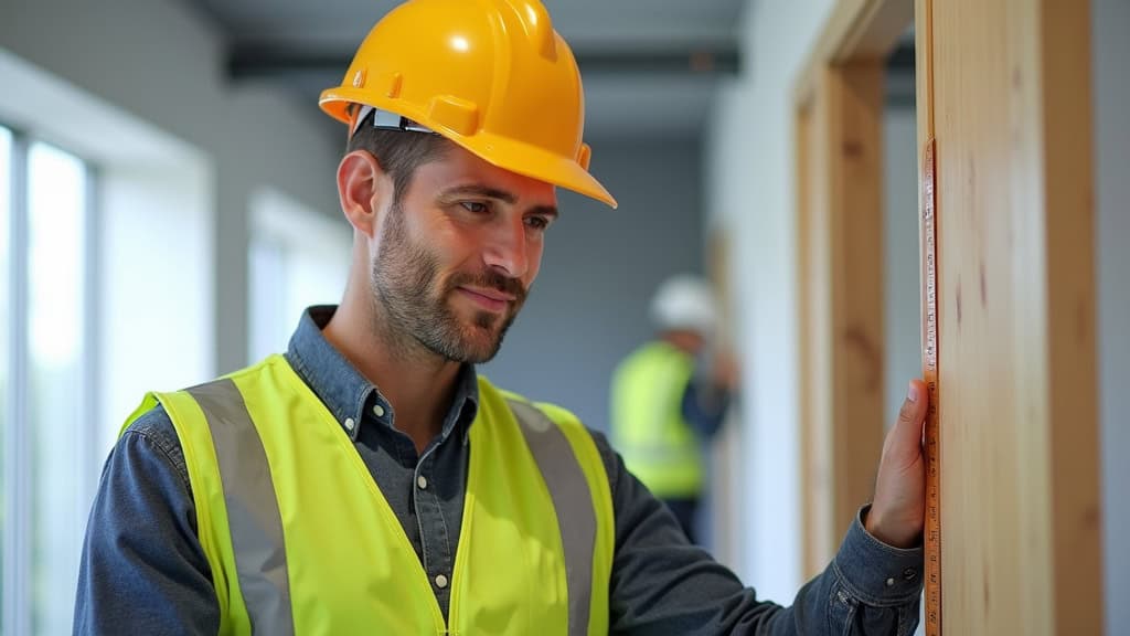 Technicien en train de prendre des mesures pour un devis de monte escalier à Ampuis