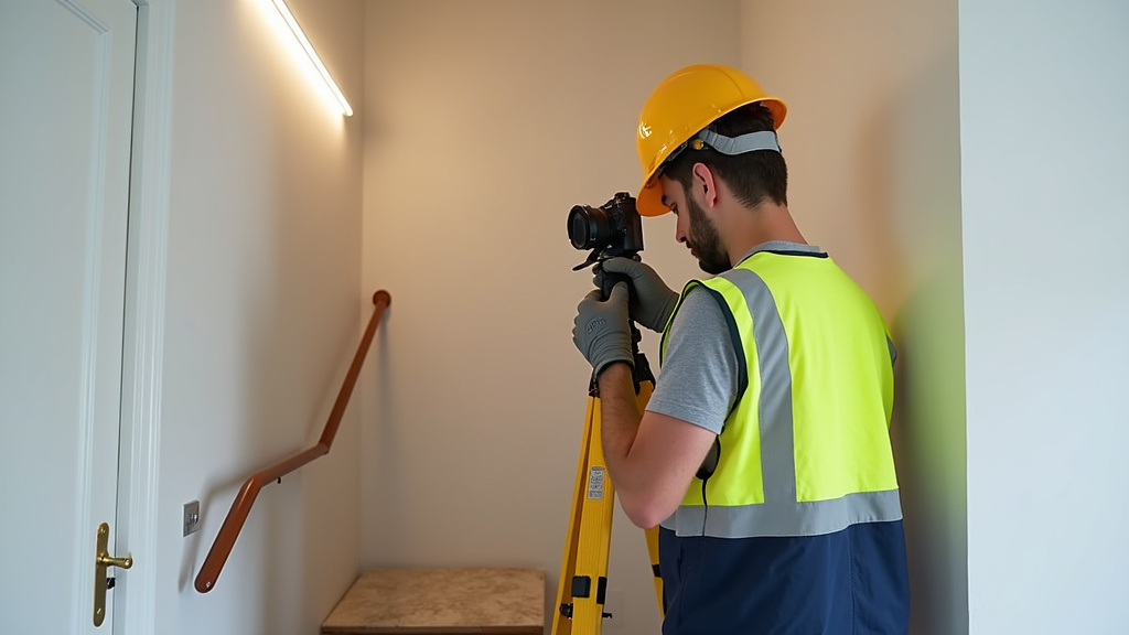 Technicien en train de prendre des mesures pour un monte escalier à Andelnans