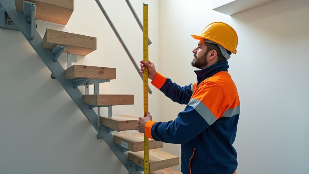 Technicien en train de prendre des mesures pour un monte-escalier à Ruitz