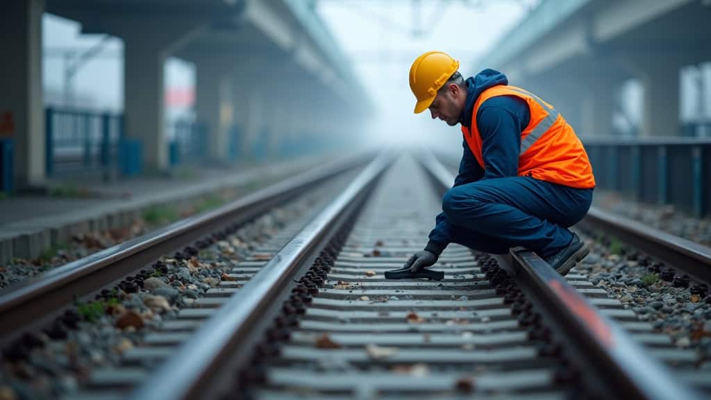 Technicien en train de vérifier et nettoyer les rails et les capteurs d