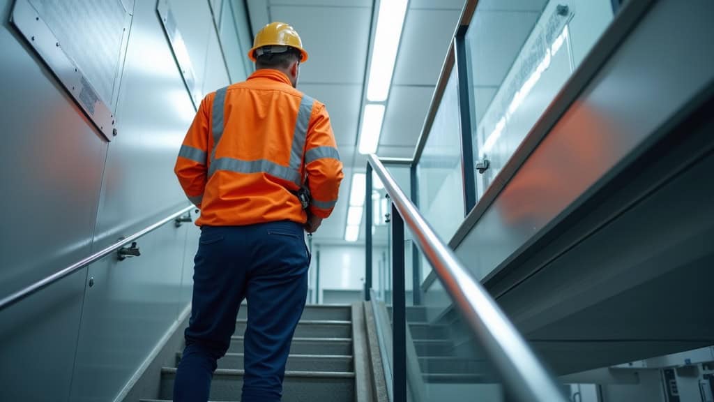 Technicien en train de vérifier le fonctionnement d’un monte-escalier à Guewenheim