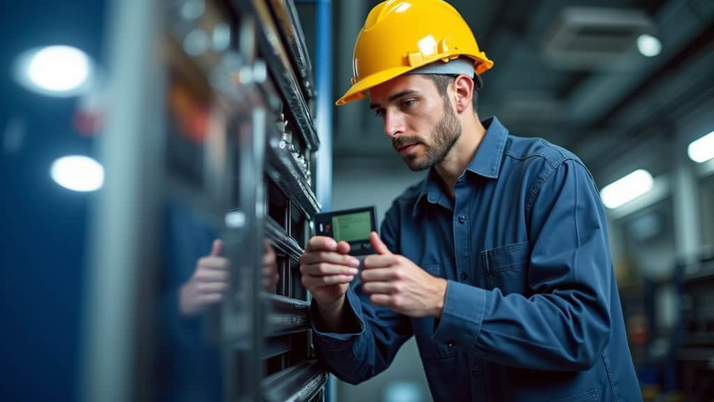 Technicien en train de vérifier les composants d
