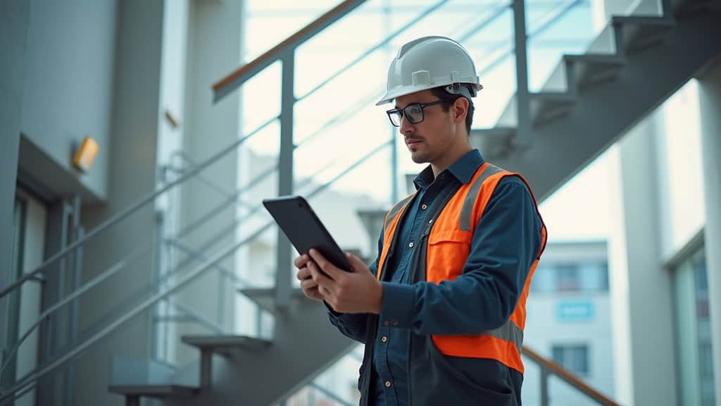 Technicien en train de vérifier un monte-escalier à Névez
