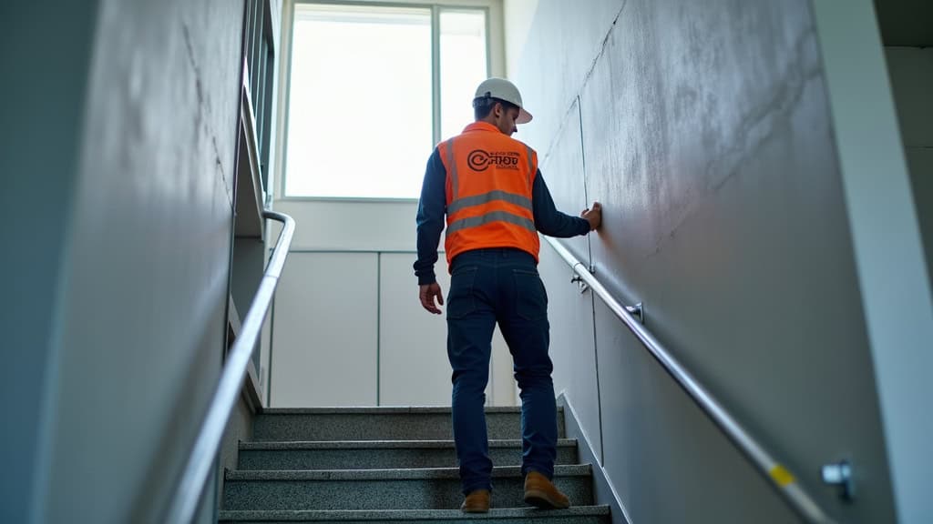 Technicien en train de vérifier un monte-escalier à Sèvremont