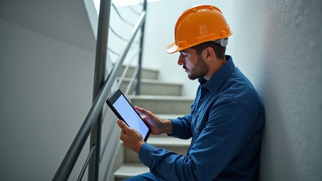 Technicien en train de vérifier un monte-escalier à Sevrier