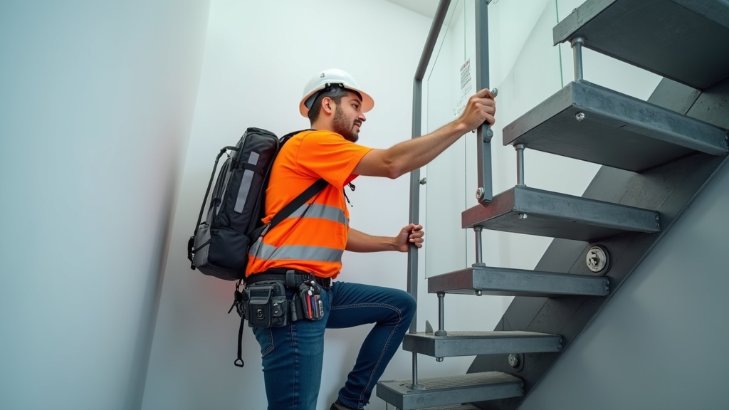 Technicien en train de vérifier un monte-escalier à Sorède