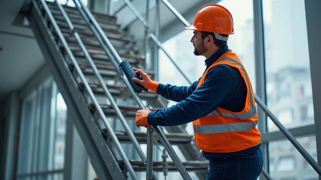 Technicien en train d’effectuer la maintenance d’un monte-escalier à Le Girouard