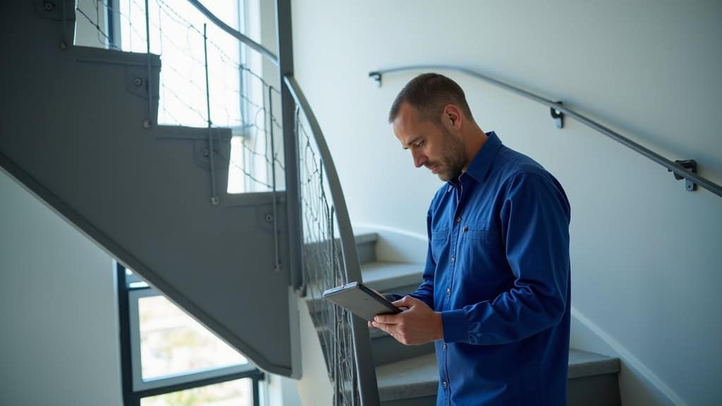 Technicien en train d’effectuer la maintenance d’un monte escalier à Maffliers