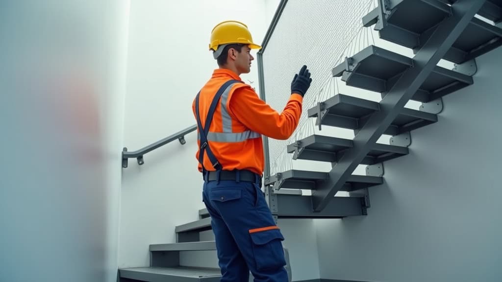 Technicien en train d’effectuer un entretien annuel sur un monte-escalier à Maisons-Laffitte