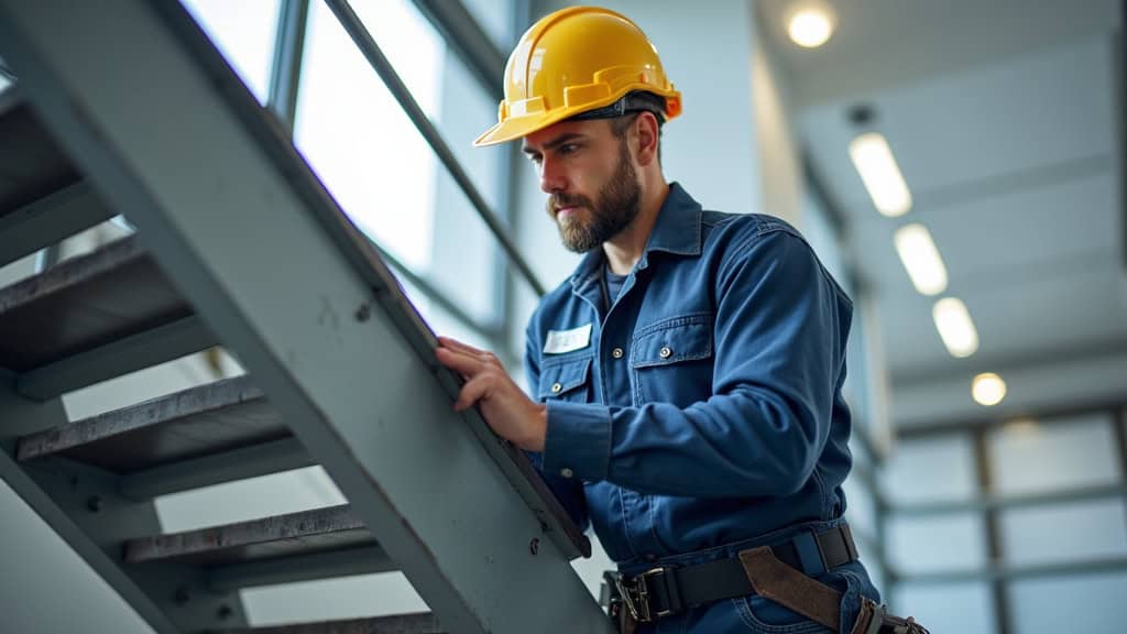 Technicien en train d’effectuer une maintenance préventive sur un monte-escalier à Chamagnieu