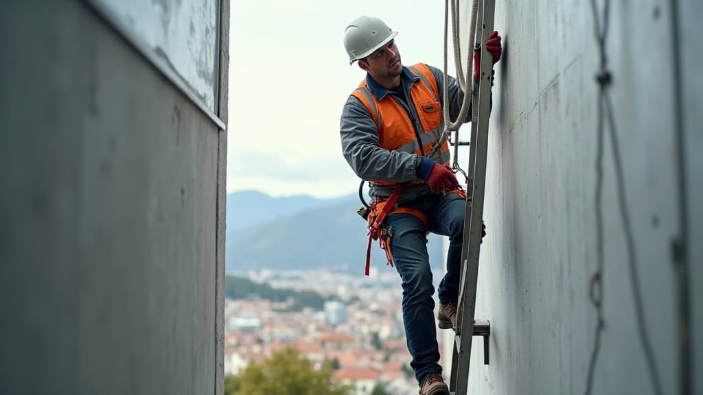 Technicien en train d’entretenir un monte-escalier à Beuzec-Cap-Sizun