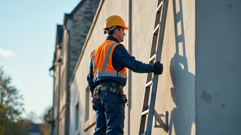 Technicien en train d’entretenir un monte-escalier à Fontenay-le-Pesnel