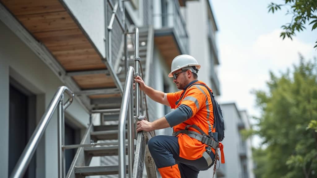 Technicien en train d’entretenir un monte-escalier à Lachapelle-aux-Pots