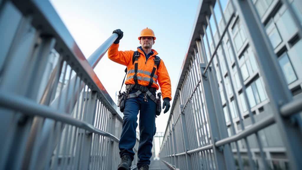 Technicien en train d’entretenir un monte-escalier à Port-Saint-Louis-du-Rhône