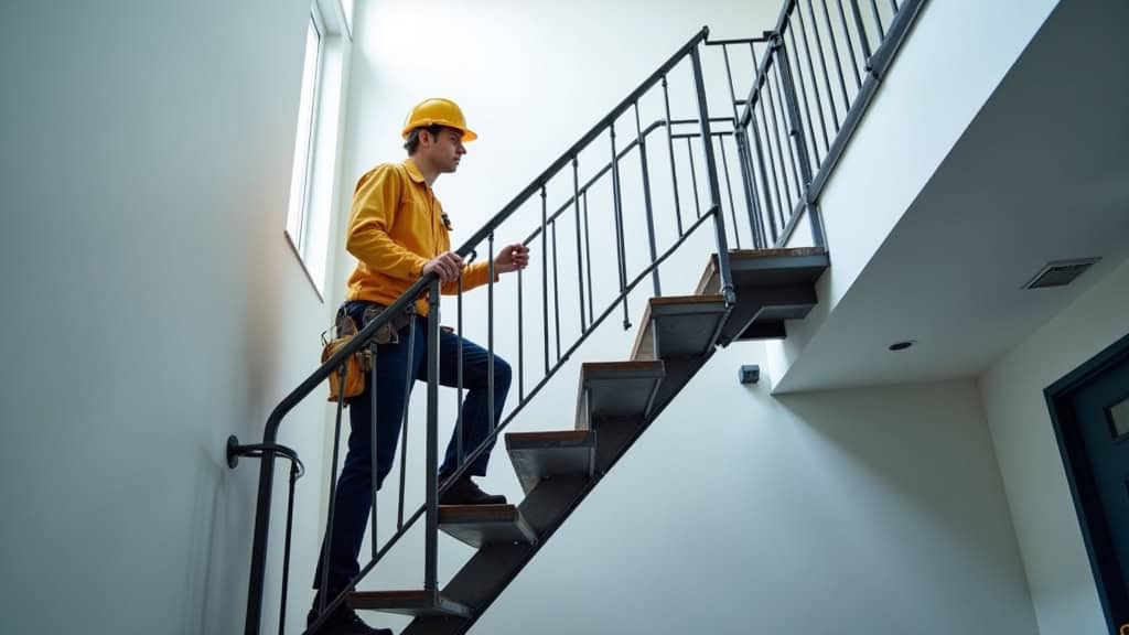 Technicien en train d’entretenir un monte-escalier à Uriménil