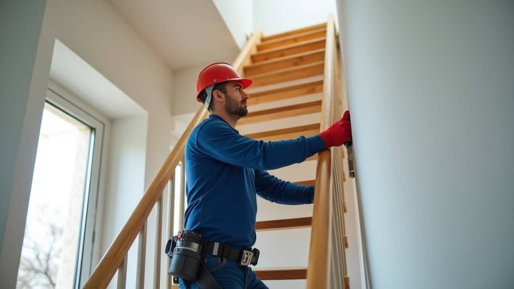 Technicien en train d’installer un monte-escalier à Argelès-Gazost