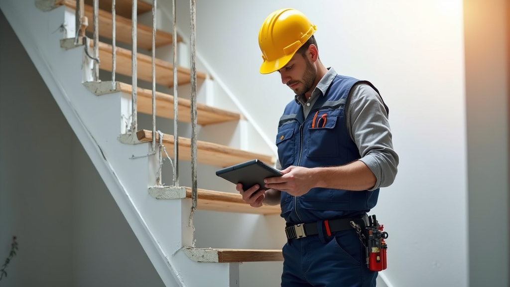 Technicien en train d’installer un monte-escalier à Châtenay-sur-Seine