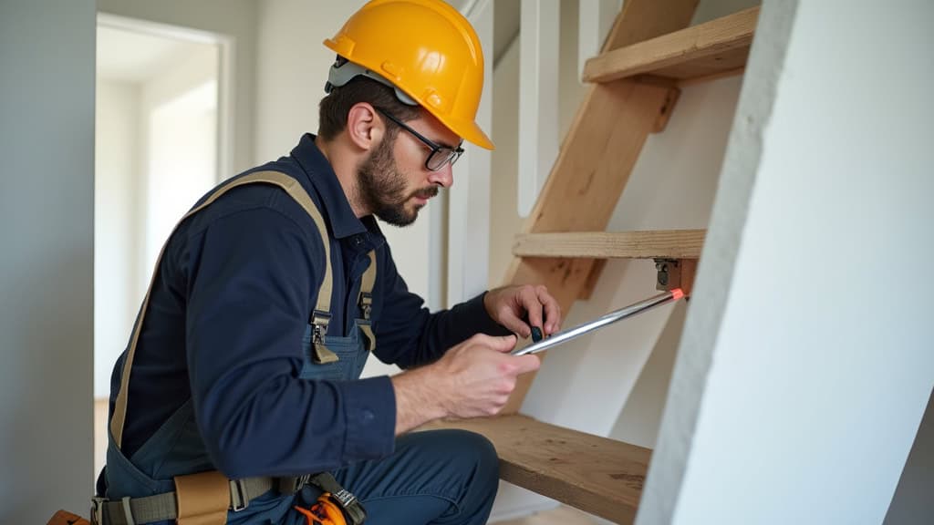 Technicien en train d’installer un monte-escalier à Châtillon-sur-Thouet