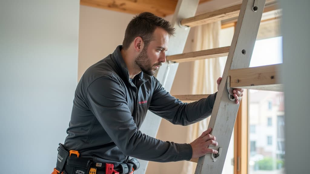 Technicien en train d’installer un monte-escalier à Montpeyroux