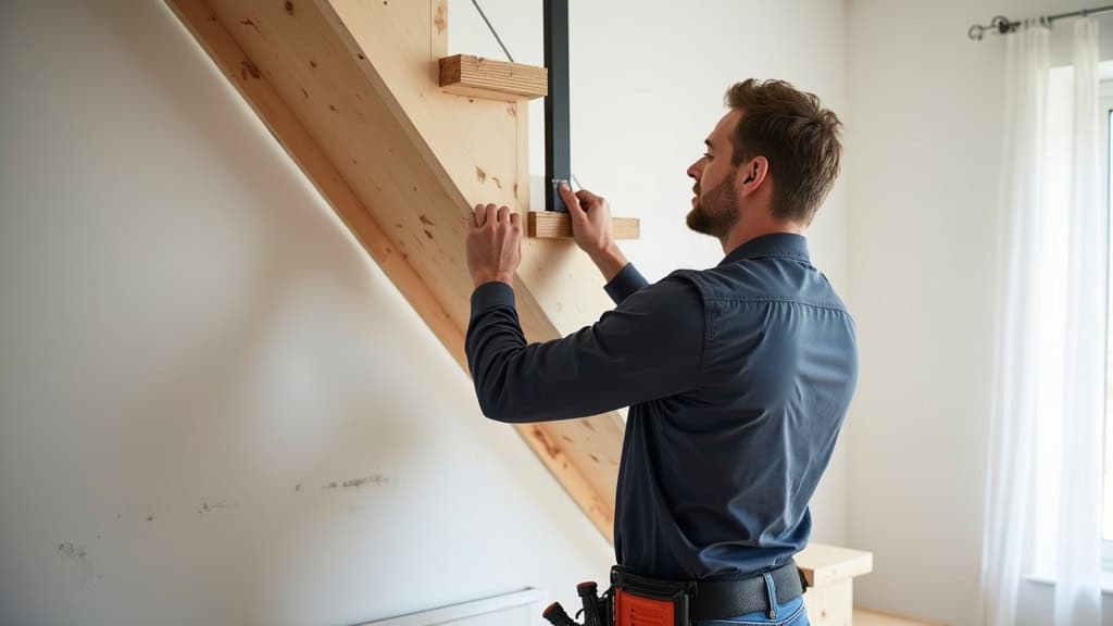 Technicien en train d’installer un monte-escalier dans une maison à Gambsheim