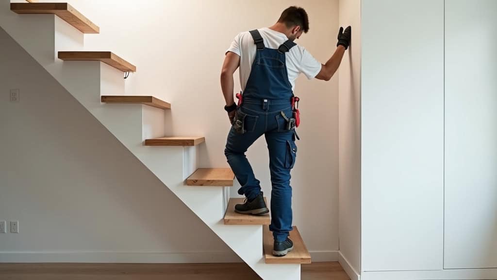Technicien en train d’installer un monte-escalier dans une maison à Gap
