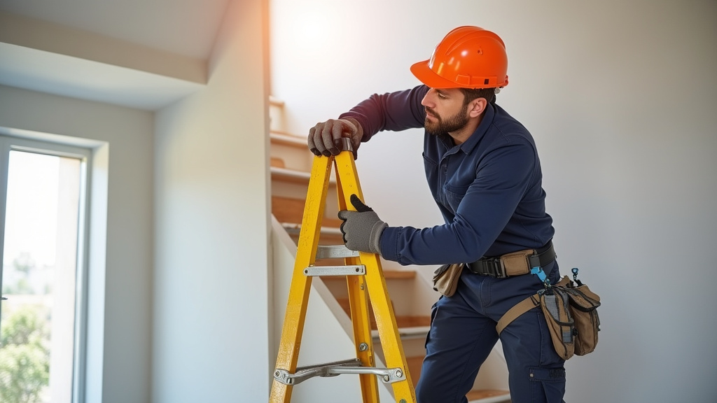 Technicien en train d’installer un monte-escalier dans une maison à Gruissan