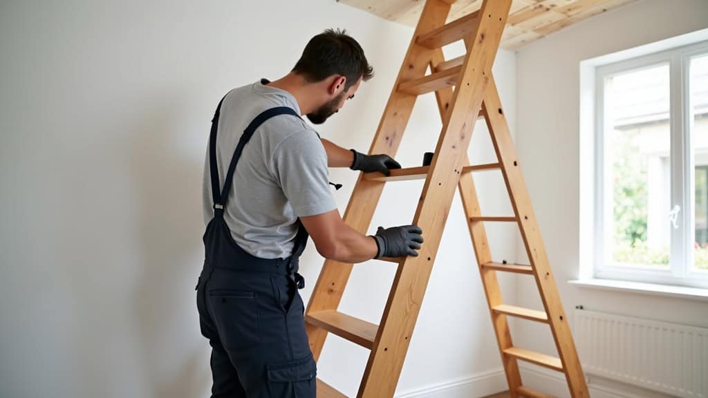 Technicien en train d’installer un monte-escalier dans une maison à Uxem