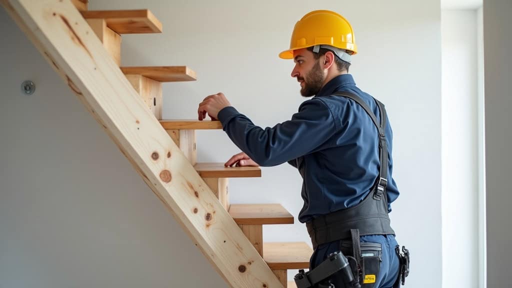 Technicien en train d’installer un monte-escalier dans une maison de Charquemont